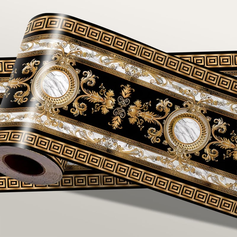 IOHEFY Black Gold Wallpaper Border 196x4 Inch Peel and Stick Wall Border Self Adhesive Marble Pattern Removable Vinyl Trim for Living Room Bedroom Bathroom Kitchen Cabinet Decoration - Image 1